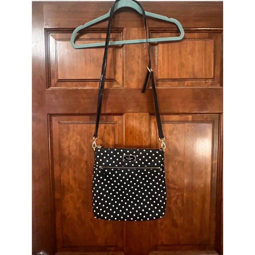 Kate Spade New York Polka Dot Nylon‎ Crossbody Bag Black White Gold Hardware